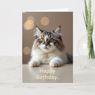 Cartão de Aniversário com Retrato de Gato Quente