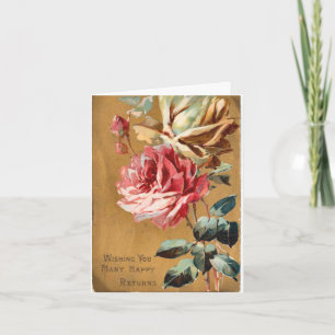 Cartão de Aniversário com Rosas Rosa Creme Antigo