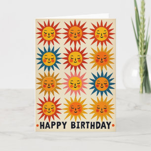 Cartão de Aniversário com Rostos de Sol Alegres