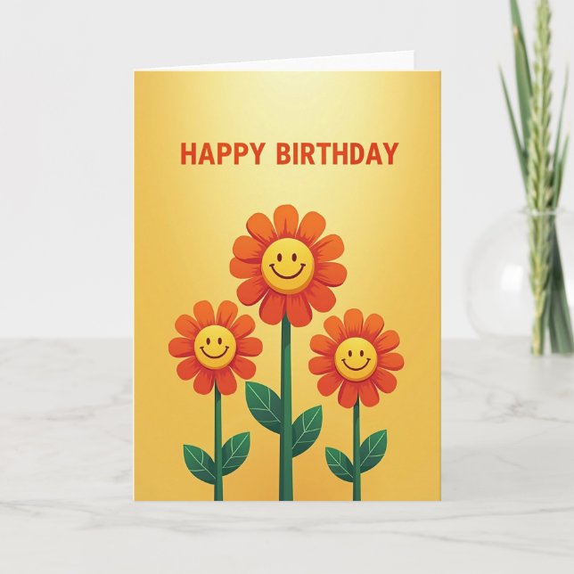 Cartão de Aniversário com Rostos Florais (Frente)
