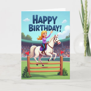 Cartão de Aniversário com Salto de Cavalo Alegre