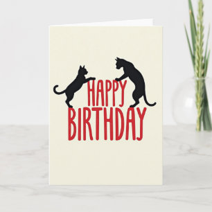 Cartão de Aniversário com Silhueta de Gato Ousada