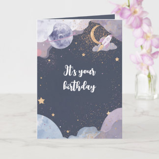 Cartão de Aniversário com Tema Espaço Personalizad