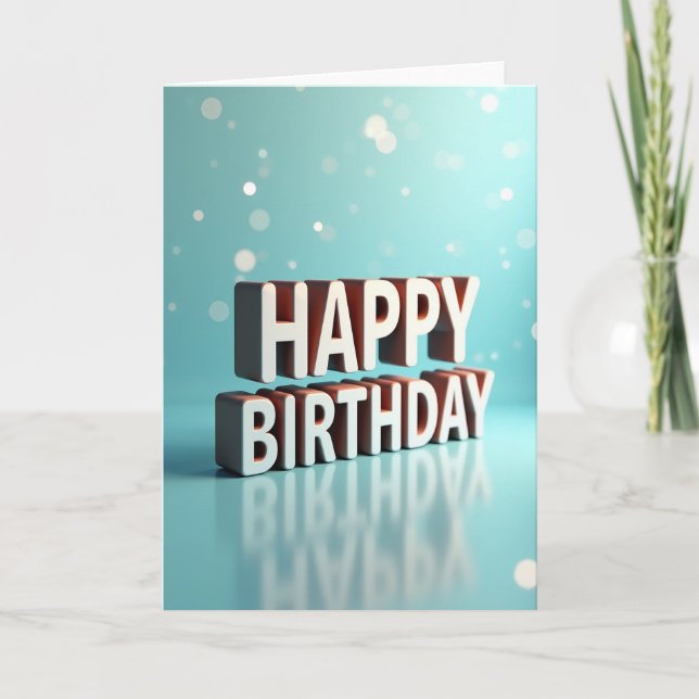 Cartão de aniversário com texto 3D alegre (Frente)