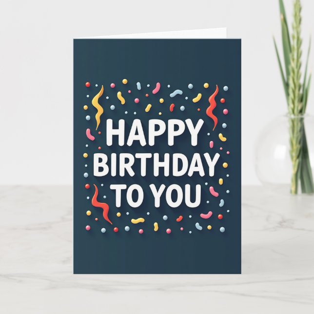 Cartão de Aniversário com Texto 3D Jubiloso (Frente)