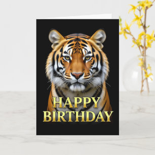 CARTÃO DE ANIVERSÁRIO COM TIGRE EM CLOSEUP NÍTIDO