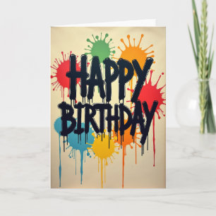 Cartão de Aniversário com Tinta Vibrante