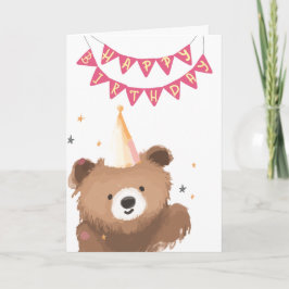 Cartão de aniversário com ursinhos aquarela