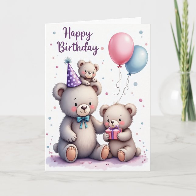Cartão de Aniversário com Urso de Pelúcia (Frente)