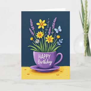 Cartão de Aniversário com Vaso de Marigold