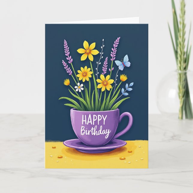 Cartão de Aniversário com Vaso de Marigold (Frente)