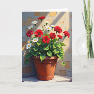 Cartão de aniversário com vaso floral