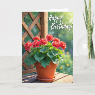 Cartão de Aniversário com Vaso Floral de Jardim