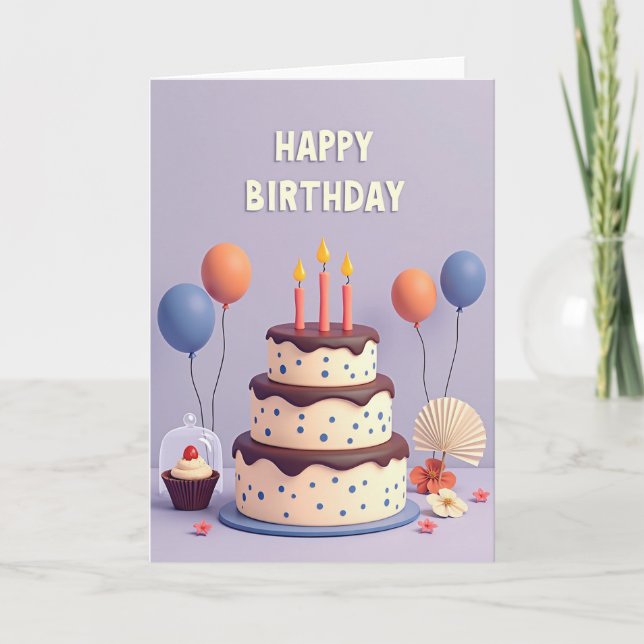 Cartão de Aniversário com Velas de Coral (Frente)
