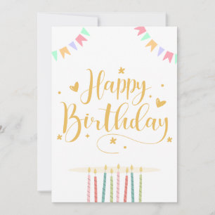 Cartão de Aniversário com Velas Pastel e Bandeirol