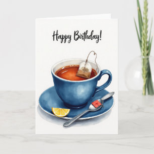 Cartão de Aniversário com Xícara Azul