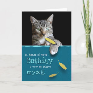 Cartão de aniversário cómico com gato impertine