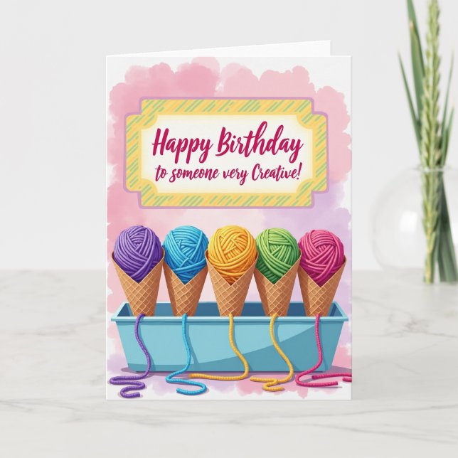 Cartão de Aniversário Cone de Fio Doce (Frente)