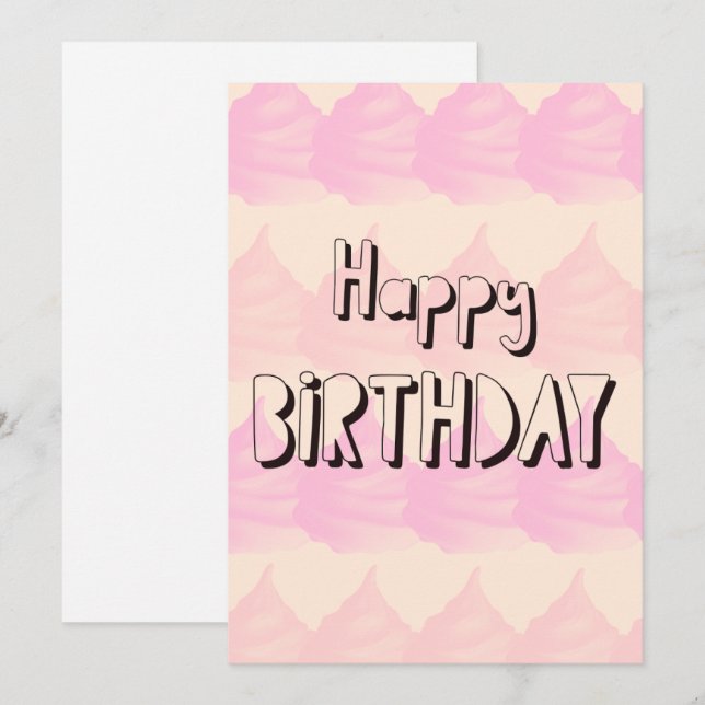 Cartão de Aniversário Cor-de-Rosa Simples (Frente/Verso)