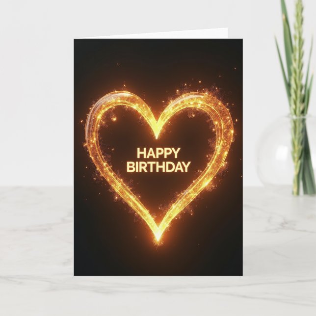 Cartão de Aniversário Coração Dourado (Frente)