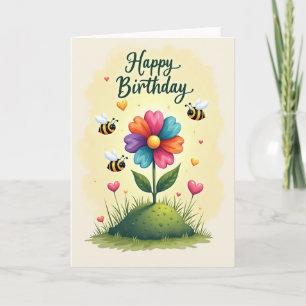 Cartão de Aniversário Coração Florido Alegre