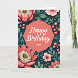 Cartão de Aniversário Coral Happy Birthday Bloom