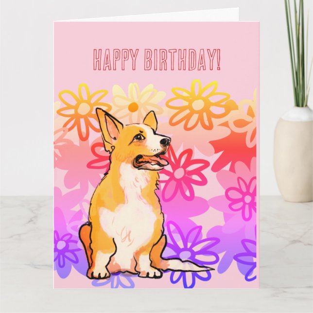 Cartão de aniversário Corgi (Frente)
