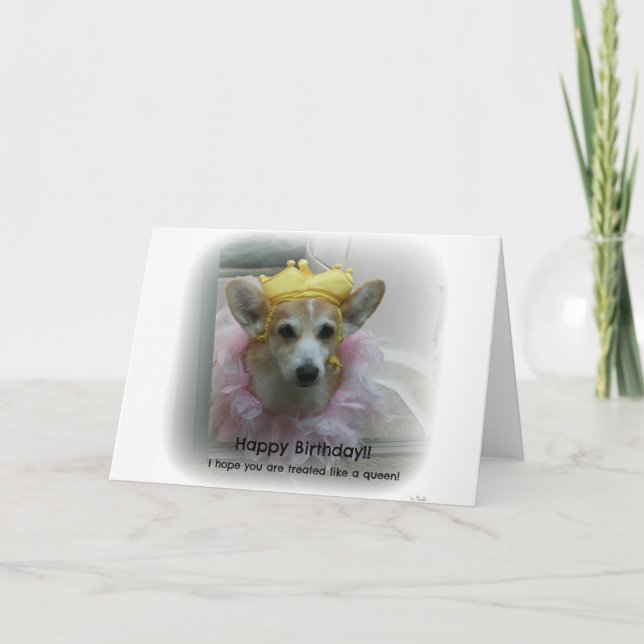 Cartão de aniversário Corgi Queen (Frente)
