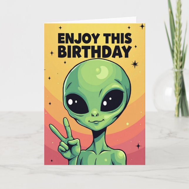 Cartão de Aniversário Cósmico de Alien (Frente)