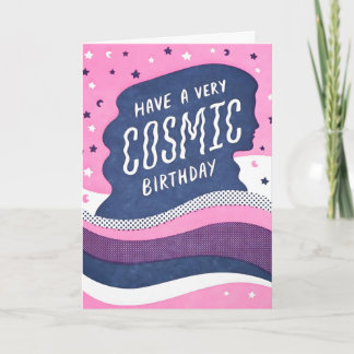 Cartão de Aniversário Cósmico Letterpress