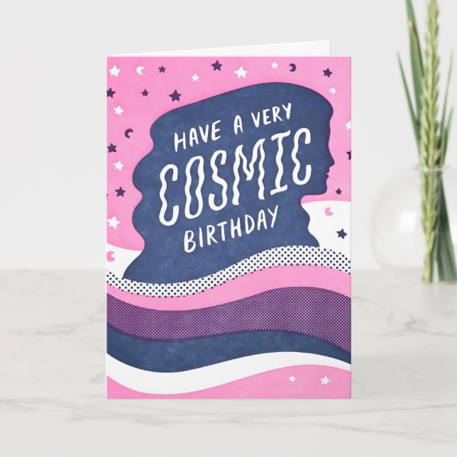 Cartão de Aniversário Cósmico Letterpress (Frente)
