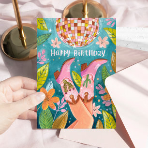 Cartão de Aniversário Cowgirl Rosa de Boas-Vindas