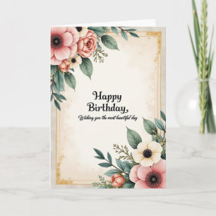 Cartão de Aniversário Creme Botânico