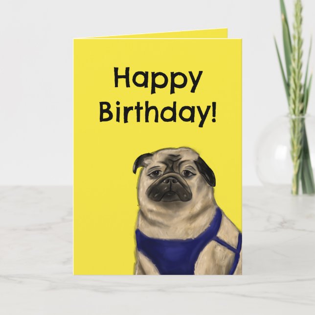 Cartão de Aniversário Cristão (Pug) (Frente)