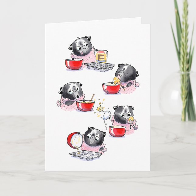 Cartão de aniversário Cupcake Pug (Frente)