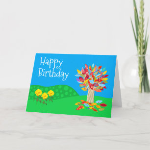 Cartão de aniversário da árvore de outono versão 3