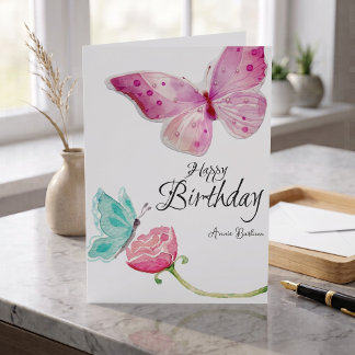 Cartão de Aniversário da Borboleta de Aquarela Per