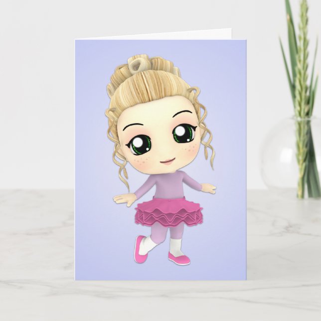 Cartão de Aniversário da Chibi Girl Ballerina (Frente)