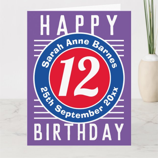 Cartão de aniversário da criança com idade, nome e (Frente)