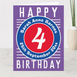 Cartão de aniversário da criança com idade, nome e