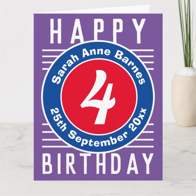 Cartão de aniversário da criança com idade, nome e (Frente)