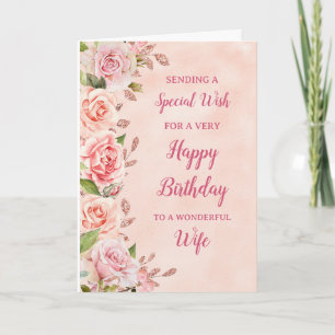 Cartão de Aniversário da Esposa Flores Rosa