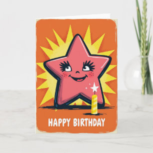 Cartão de Aniversário da Estrela Rosa