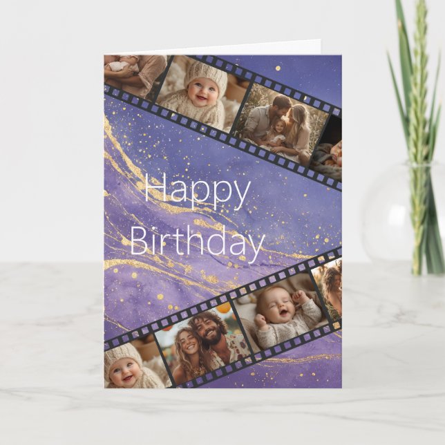 Cartão de Aniversário da Faixa de Mármore Roxo e D (Frente)