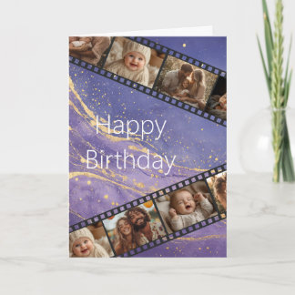 Cartão de Aniversário da Faixa de Mármore Roxo e D