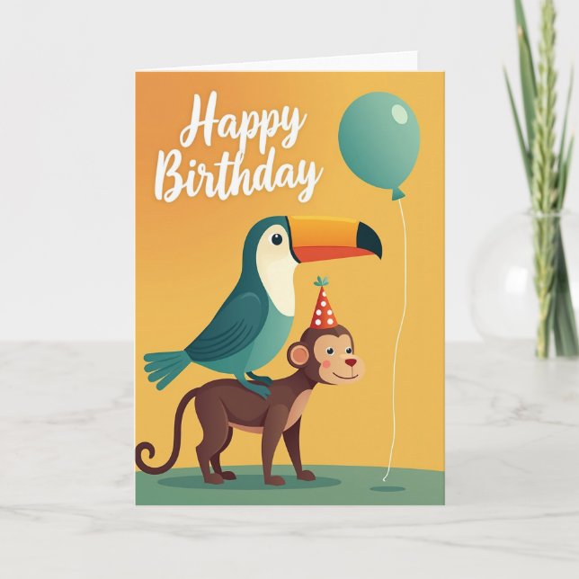 Cartão de Aniversário da Festa da Ave do Macaco (Frente)