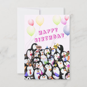 Cartão de Aniversário da Festa do Pinguim Feliz -