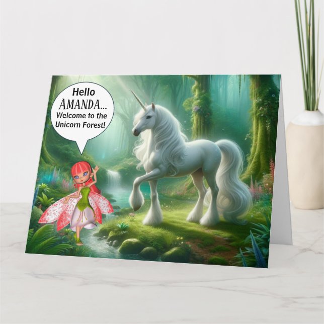 Cartão de Aniversário da Floresta Unicorn (Frente)