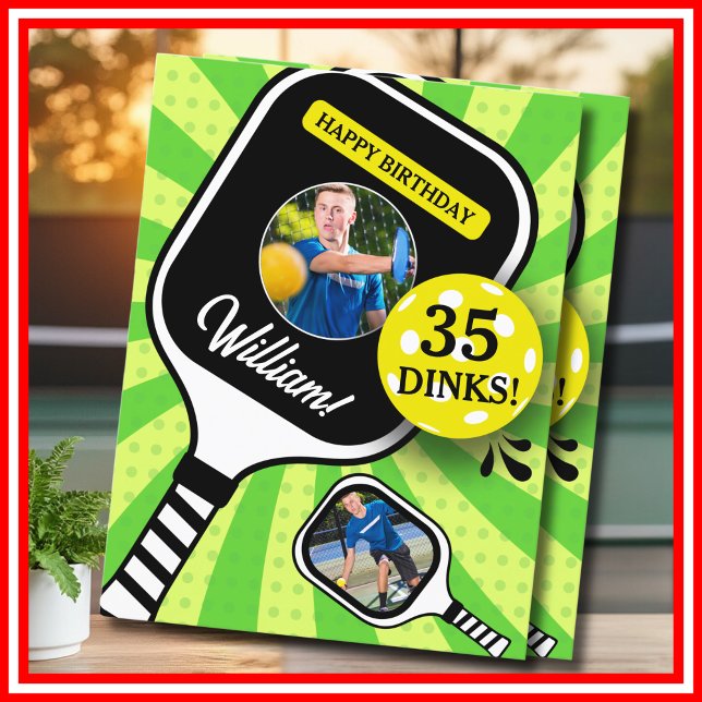 Cartão de Aniversário da FOTO Desportiva Verde de  (Pickleball Birthday Party Green Sports PHOTO Postcard)
