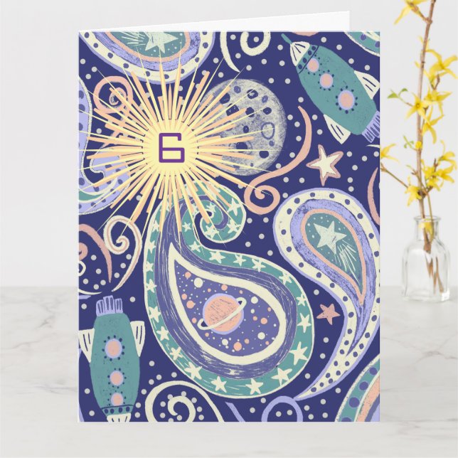 Cartão de Aniversário da Galáxia Espacial Retro (Flor Amarela)